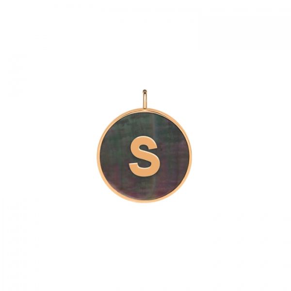 Ginette NY Initial Ever S medal in rose gold and black mother-of-pearl