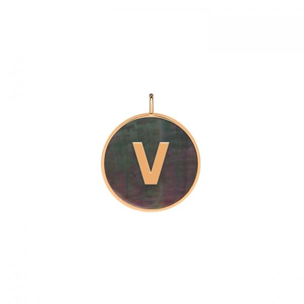 Ginette NY Initial Ever V medal in rose gold and black mother-of-pearl