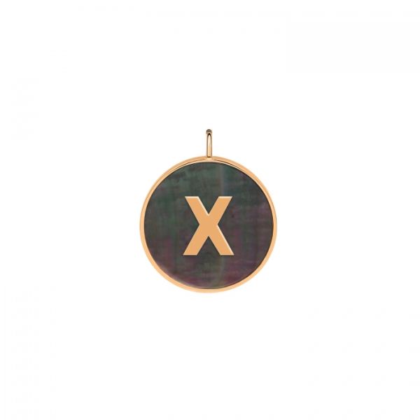Ginette NY Initial Ever X medal in rose gold and black mother-of-pearl