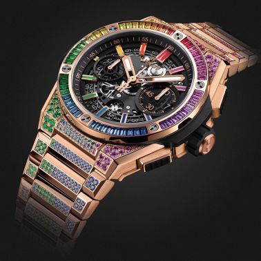Montre Hublot Big Bang Integrated King Gold Rainbow automatique bracelet King Gold serti 42 mm 451.OX.1180.OX.3999