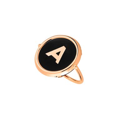 Ginette NY Initial A Disc Ring in rose gold and onyx