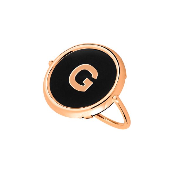 Ginette NY Initial G Disc Ring in rose gold and onyx Lepage