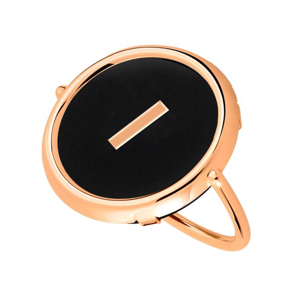 Ginette NY Initial I Disc Ring in rose gold and onyx