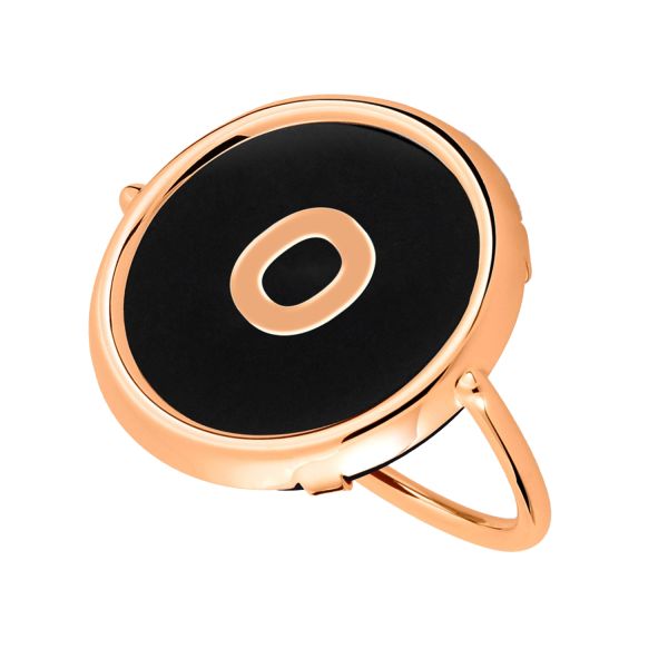 Bague Ginette NY Initial O Disc Ring en or rose et onyx