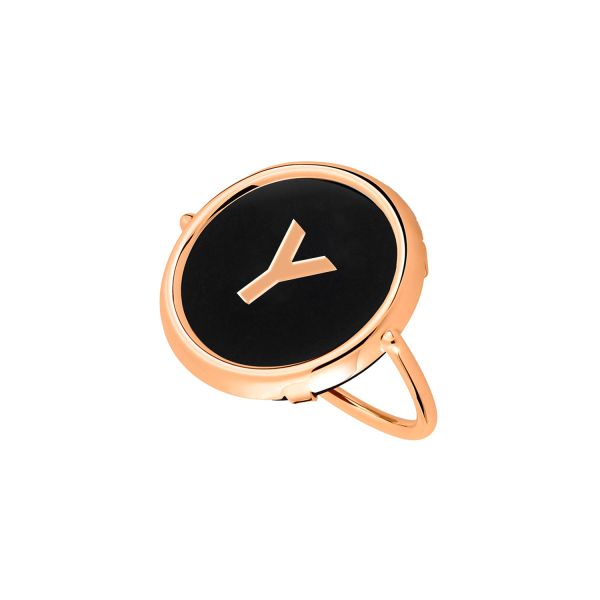 Ginette NY Initial Y Disc Ring in rose gold and onyx Lepage