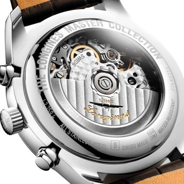 Montre Longines Master Collection chronographe cadran argenté bracelet croco marron 42 mm L2.759.4.78.3