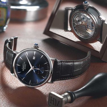 Montre Michel Herbelin Inspiration 1947 mécanique cadran bleu bracelet cuir marron 40 mm