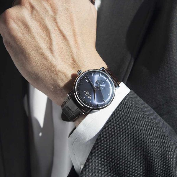 Montre Michel Herbelin Inspiration 1947 mécanique cadran bleu bracelet cuir marron 40 mm