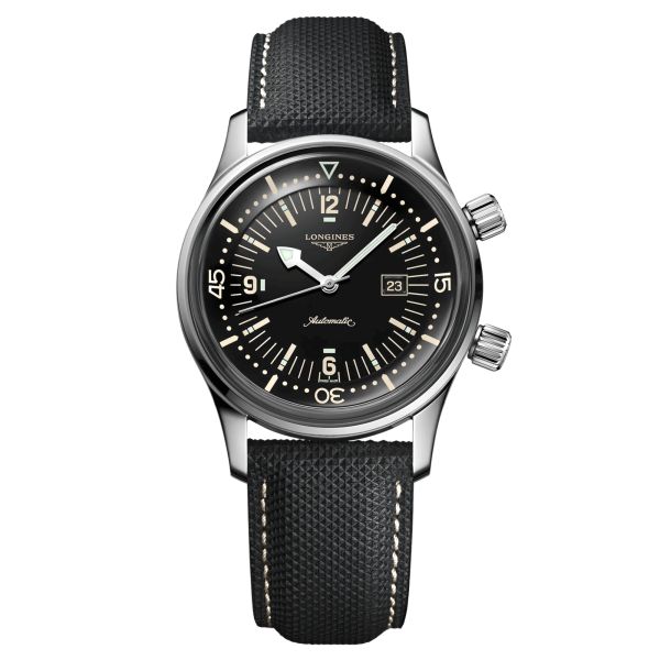 Montre Longines Heritage Diver automatique cadran noir bracelet textile gris 36 mm