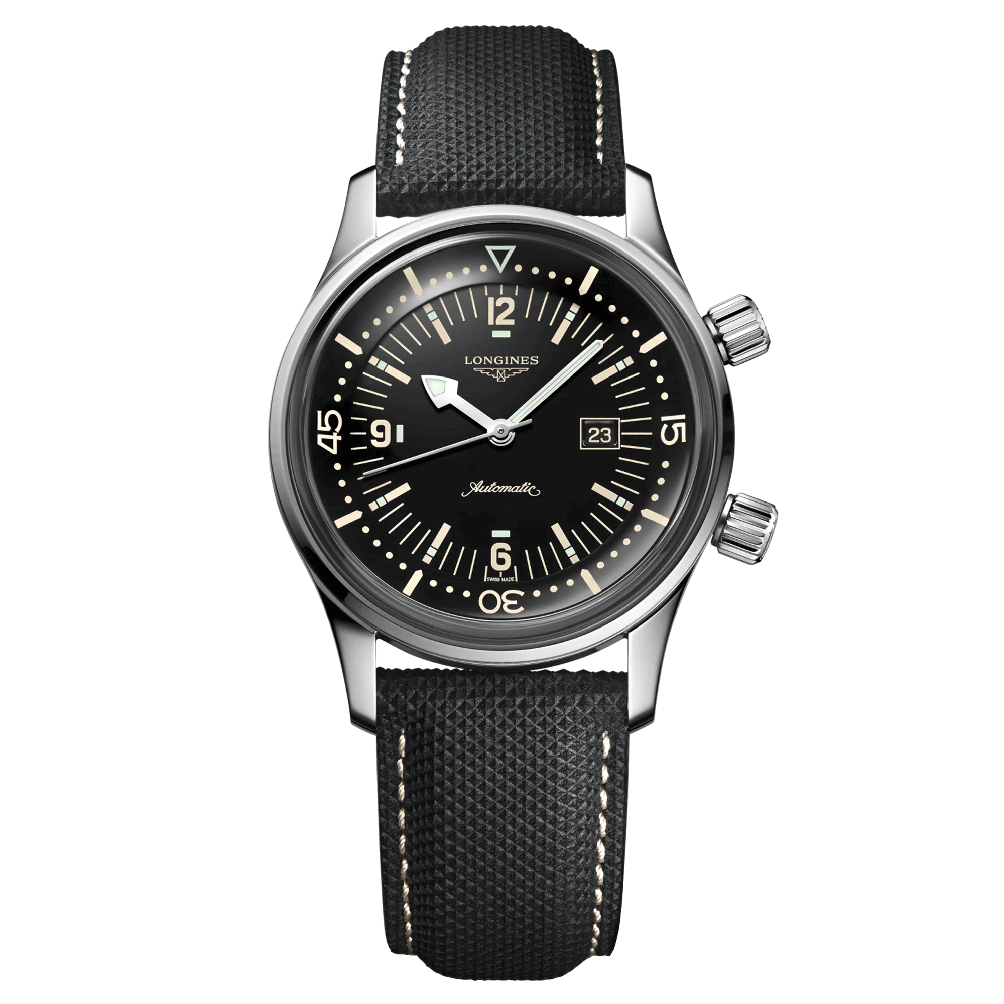 Montre Longines Heritage Diver automatique cadran noir bracelet textile gris 36 mm
