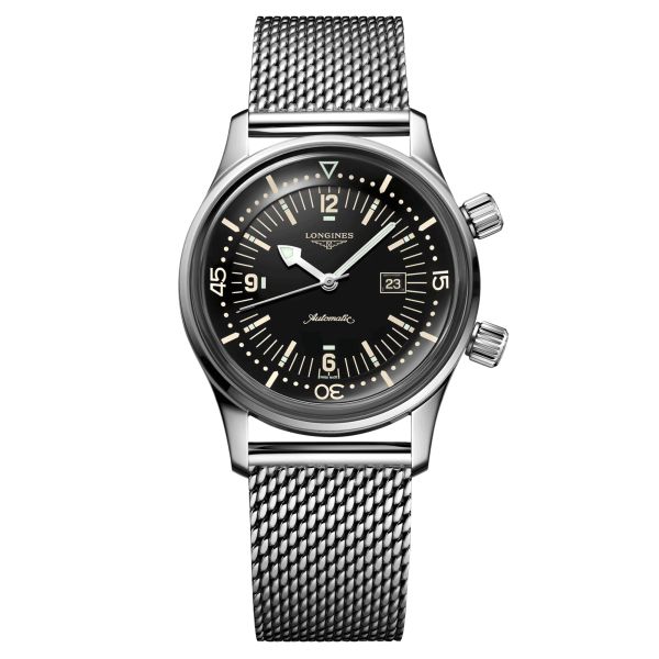 Montre Longines Heritage Diver automatique cadran noir bracelet maille milanaise 36 mm L3.374.4.50.6