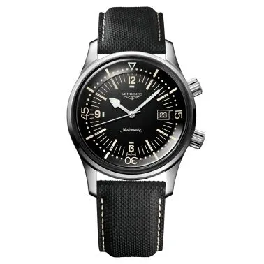 Montre Longines Heritage Diver automatique cadran noir bracelet NATO gris 42 mm L3.774.4.50.0