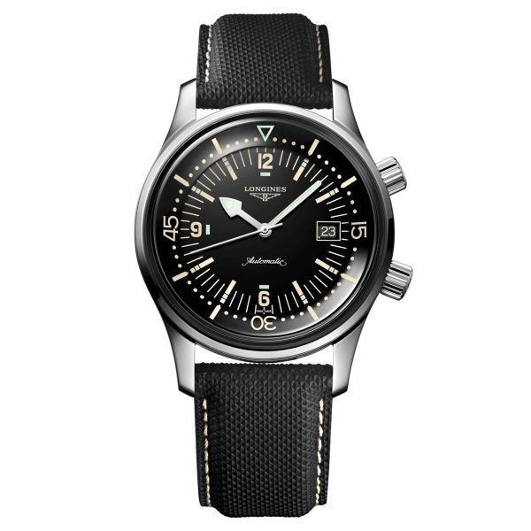 Longines Heritage Diver automatic watch black dial 42 mm grey NATO bracelet