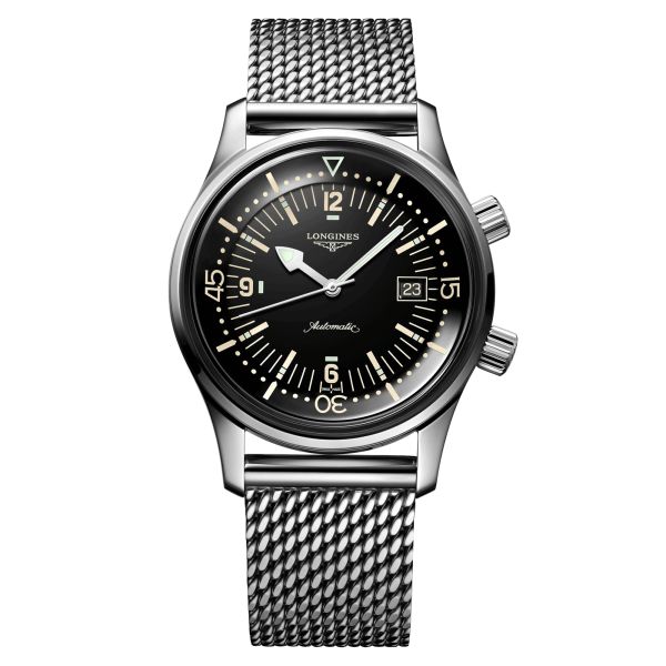 Montre Longines Heritage Diver automatique cadran noir bracelet maille milanaise 42 mm