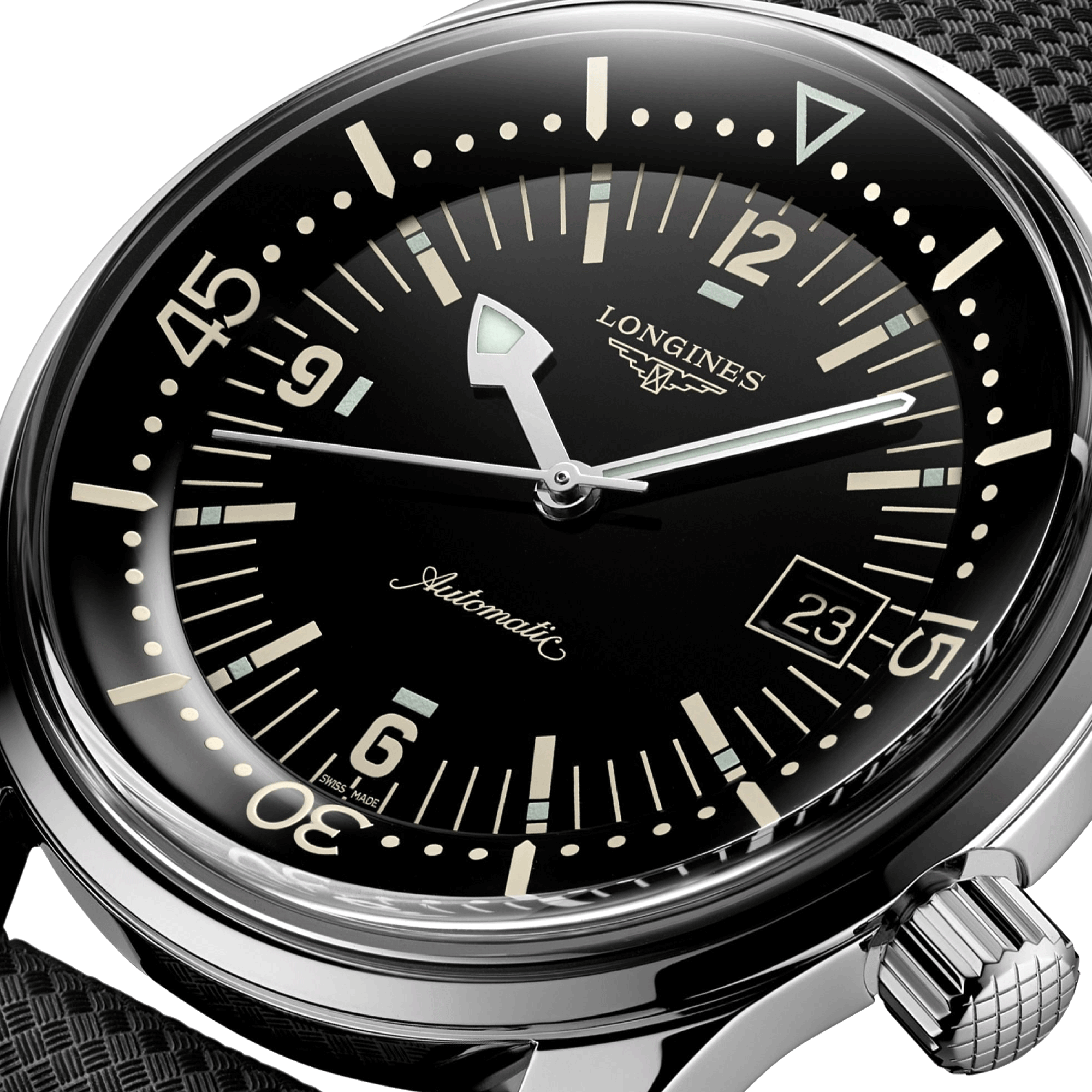 Montre Longines Heritage Diver automatique cadran noir bracelet caoutchouc 42 mm L3.774.4.50.9