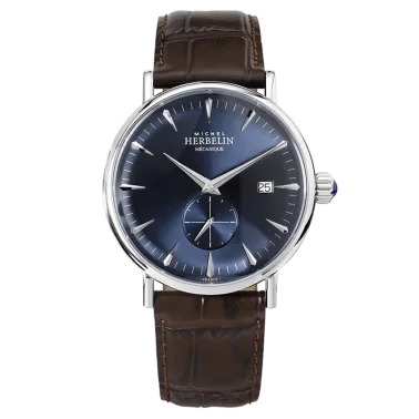 Montre Michel Herbelin Inspiration 1947 mécanique cadran bleu bracelet cuir marron 40 mm