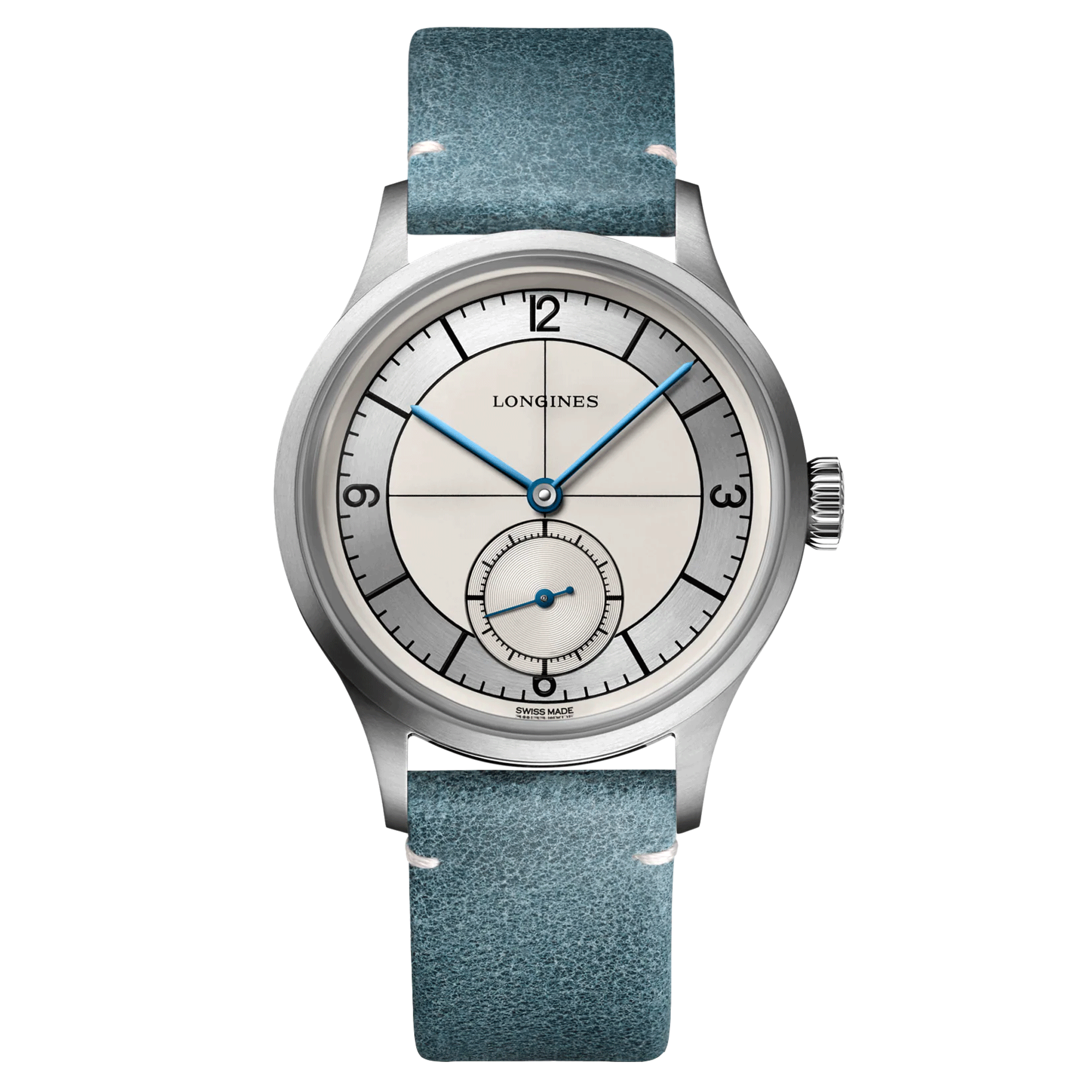 Montre Longines Heritage Classic automatique cadran beige bracelet cuir bleu 38,5 mm L2.828.4.73.2