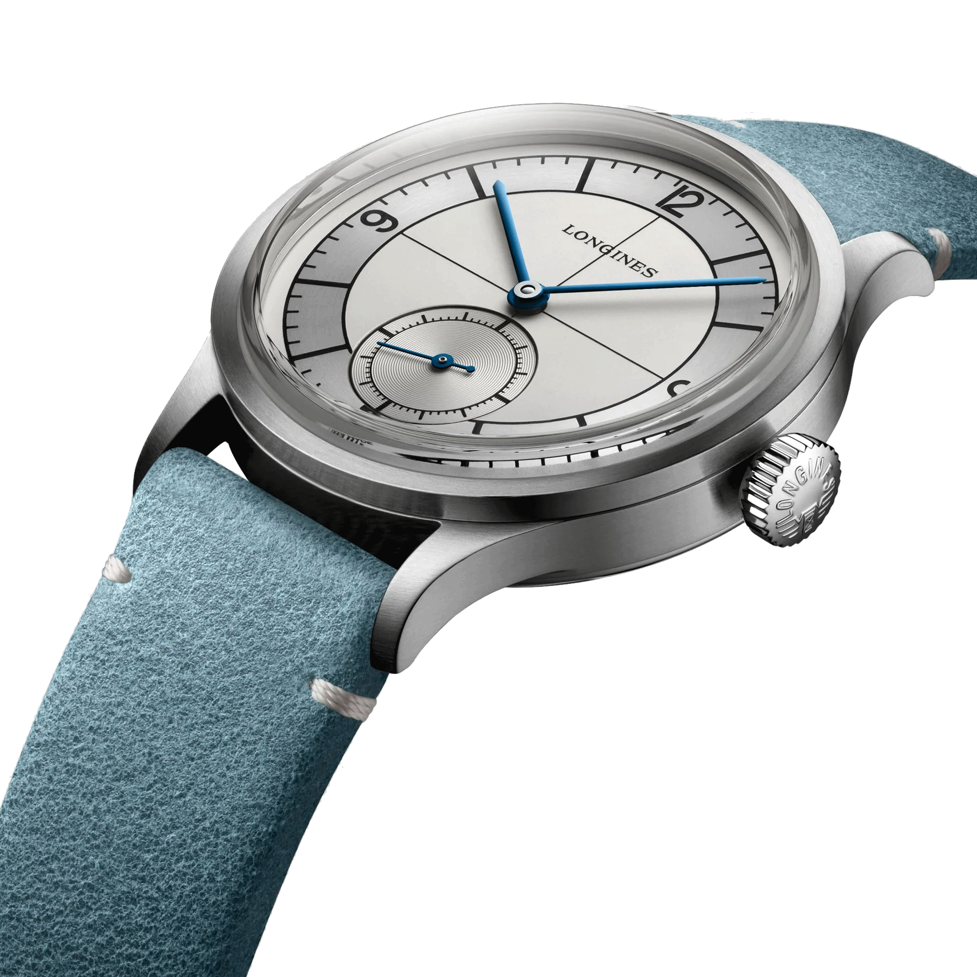 Montre Longines Heritage Classic automatique cadran beige bracelet cuir bleu 38,5 mm L2.828.4.73.2