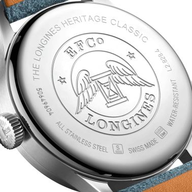 Montre Longines Heritage Classic automatique cadran beige bracelet cuir bleu 38,5 mm L2.828.4.73.2