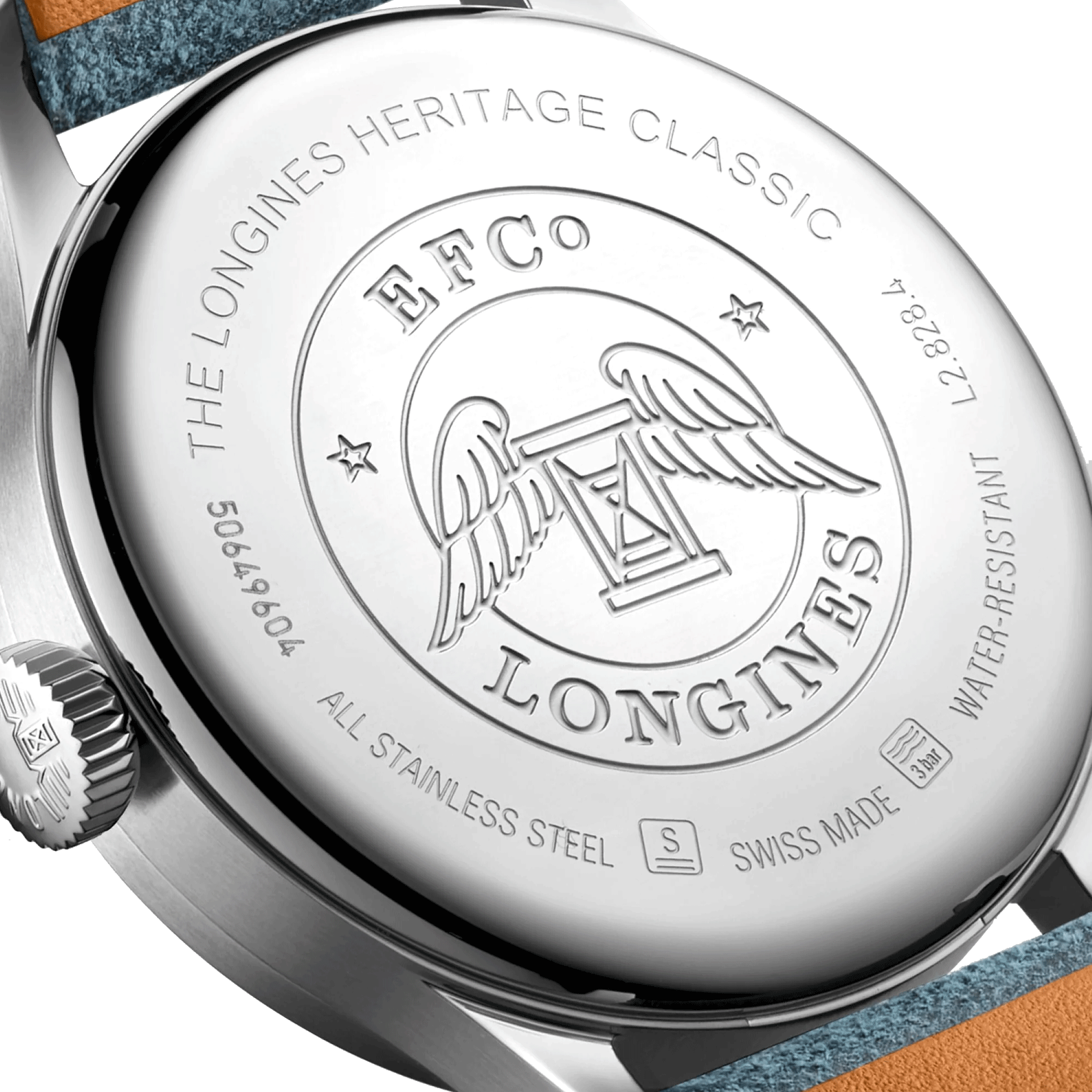 Montre Longines Heritage Classic automatique cadran beige bracelet cuir bleu 38,5 mm L2.828.4.73.2