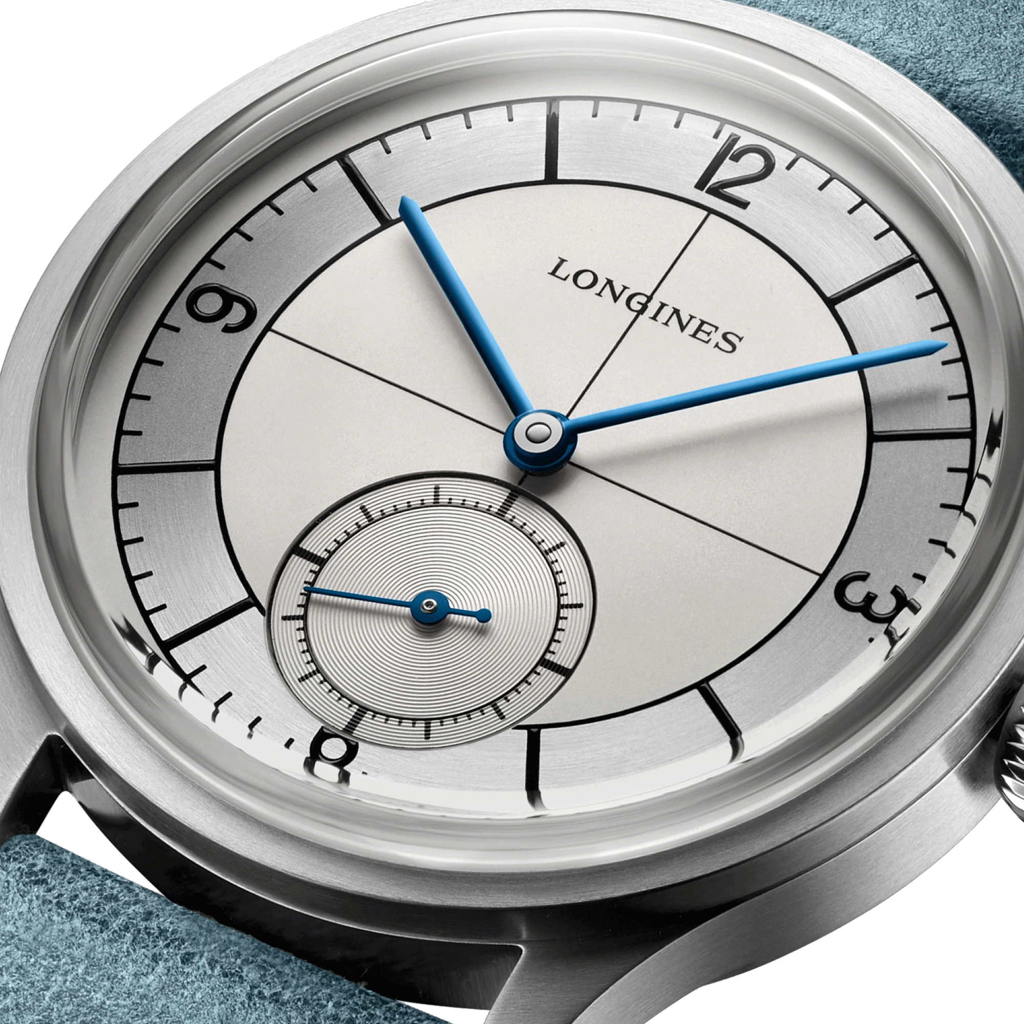 Montre Longines Heritage Classic automatique cadran beige bracelet cuir bleu 38,5 mm L2.828.4.73.2