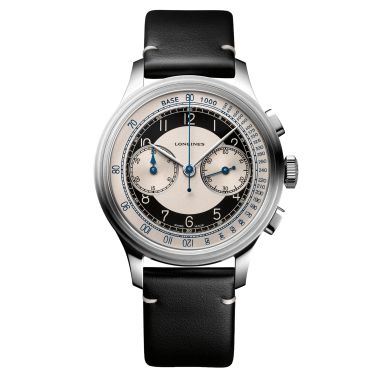 Montre Longines Heritage Classic automatique chronographe cadran argenté bracelet cuir noir 40 mm L2.830.4.93.0