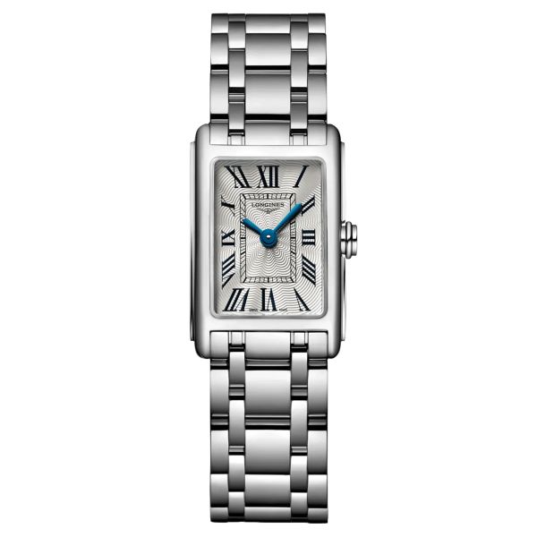 Montre Longines DolceVita quartz cadran argenté index chiffres romains bracelet acier