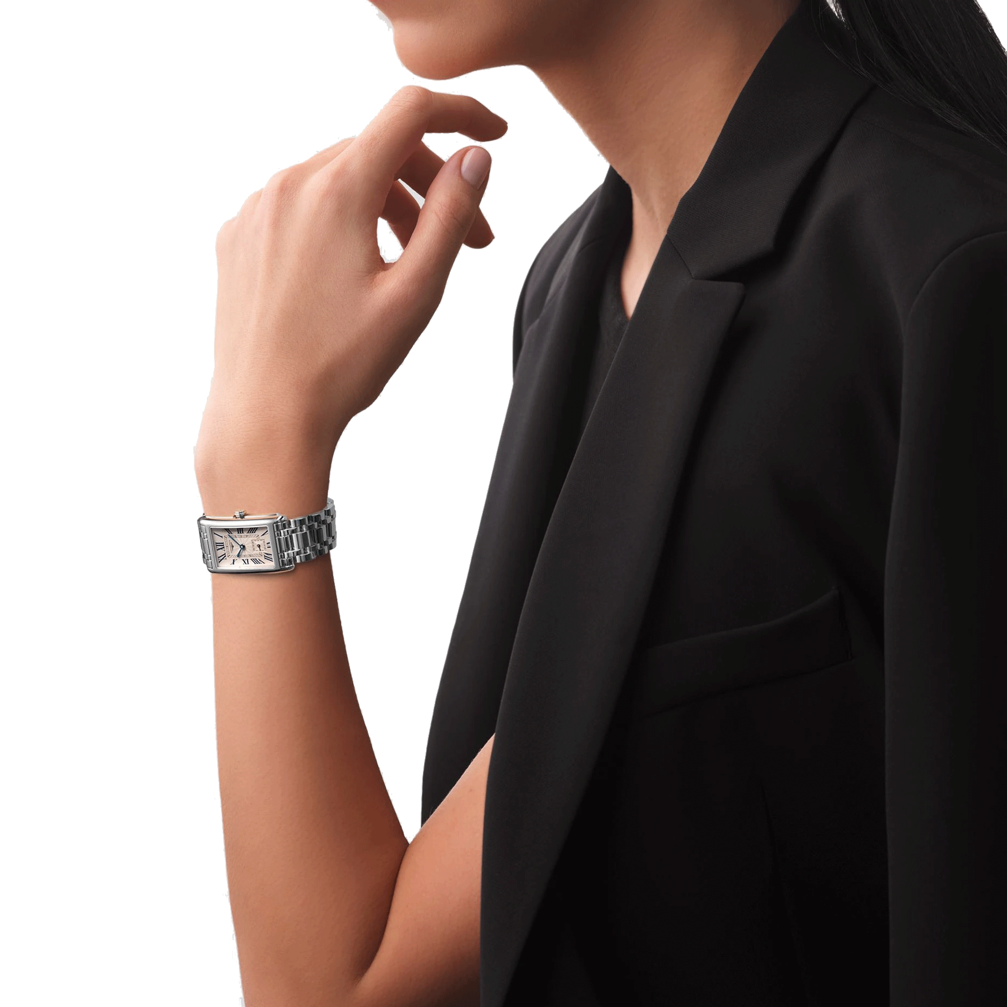 Montre Longines DolceVita quartz cadran argenté chiffres romains bracelet acier L5.512.4.71.6