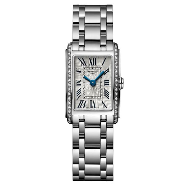 Montre Longines DolceVita quartz cadran argenté chiffres romains lunette sertie L5.258.0.71.6