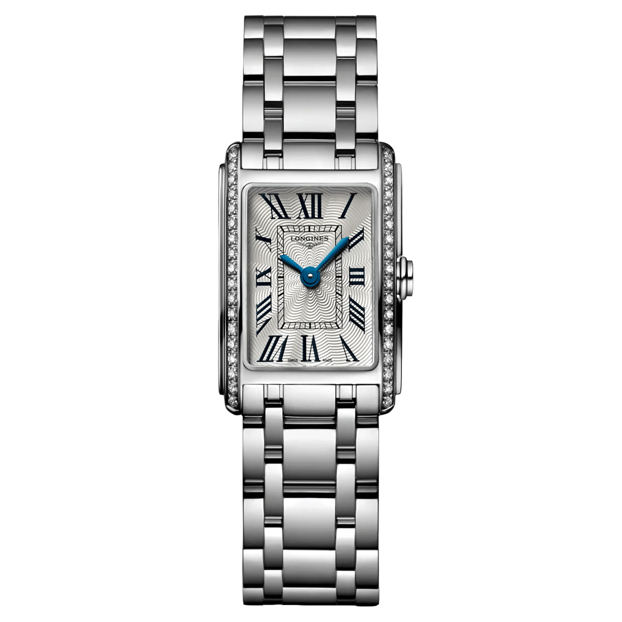 Montre Longines DolceVita quartz cadran argenté chiffres romains lunette sertie L5.258.0.71.6