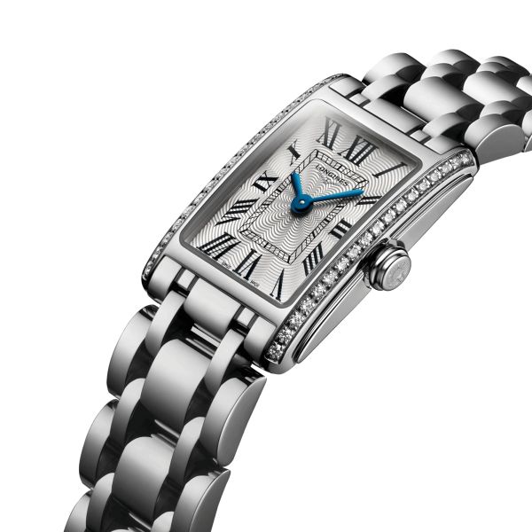 Montre Longines DolceVita quartz cadran argenté chiffres romains lunette sertie L5.258.0.71.6
