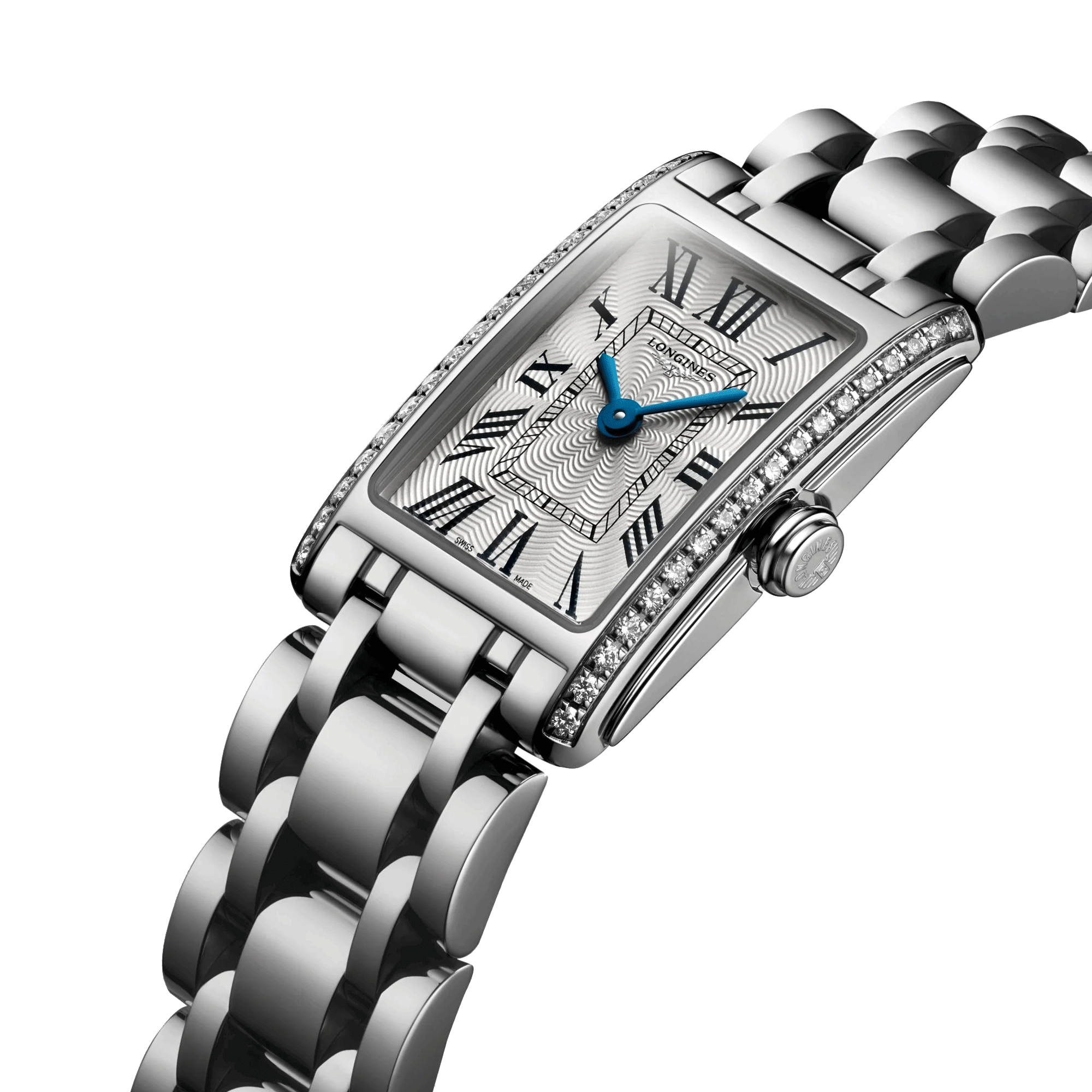 Montre Longines DolceVita quartz cadran argenté chiffres romains lunette sertie L5.258.0.71.6