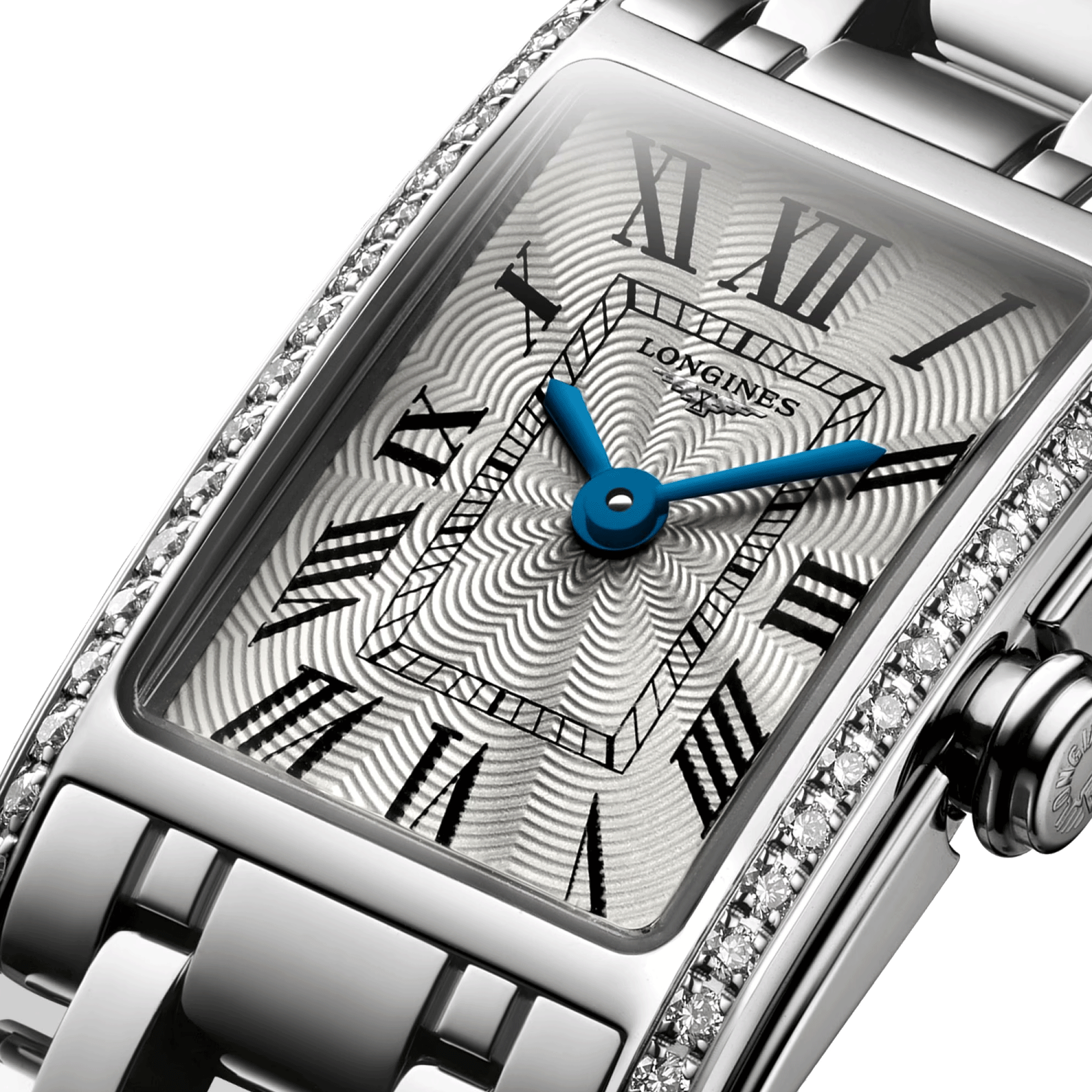 Montre Longines DolceVita quartz cadran argenté chiffres romains lunette sertie L5.258.0.71.6