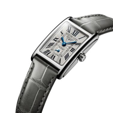 Montre Longines DolceVita quartz cadran argenté chiffres romains bracelet cuir gris L5.255.4.71.3