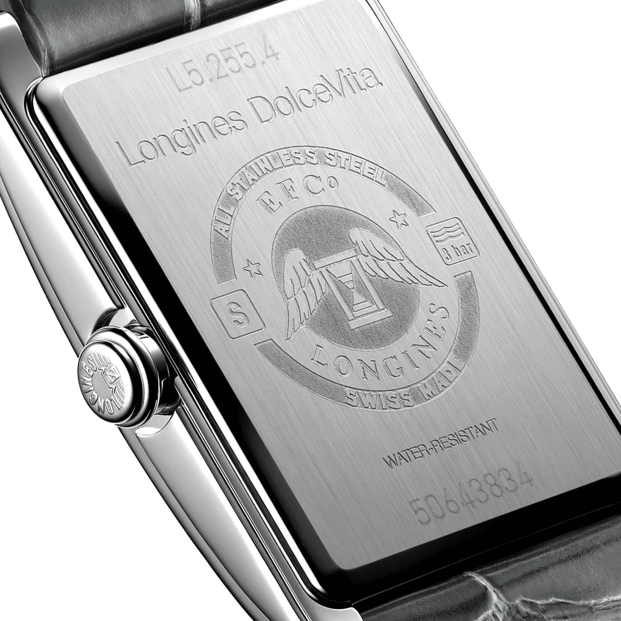 Montre Longines DolceVita quartz cadran argenté chiffres romains bracelet cuir gris L5.255.4.71.3