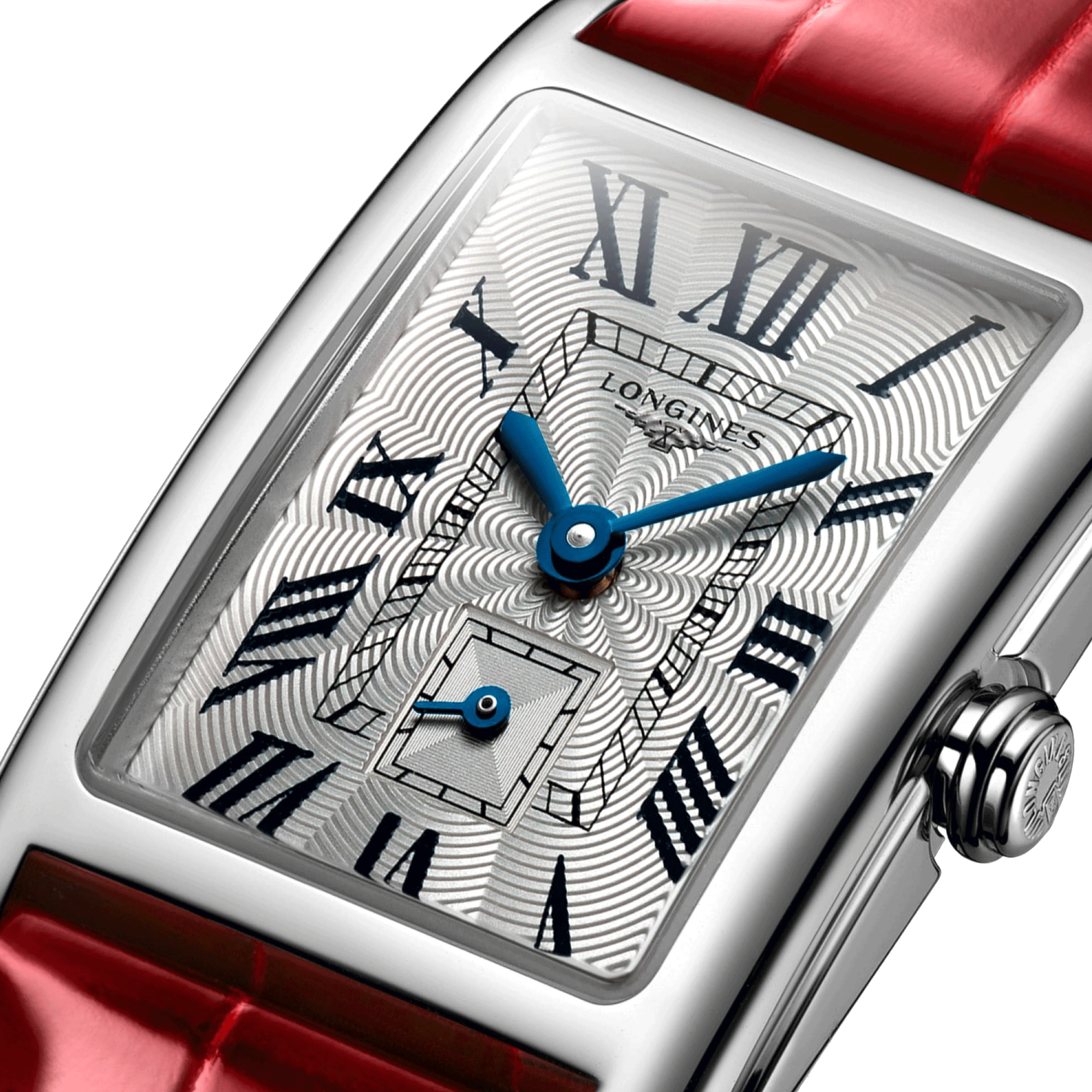 Montre Longines DolceVita quartz cadran argenté bracelet cuir croco rouge