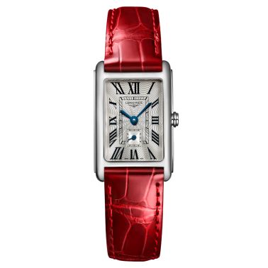 Montre Longines DolceVita quartz cadran argenté bracelet cuir croco rouge L5.255.4.71.5