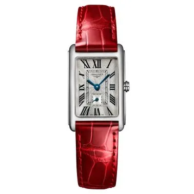 Montre Longines DolceVita quartz cadran argenté bracelet cuir croco rouge