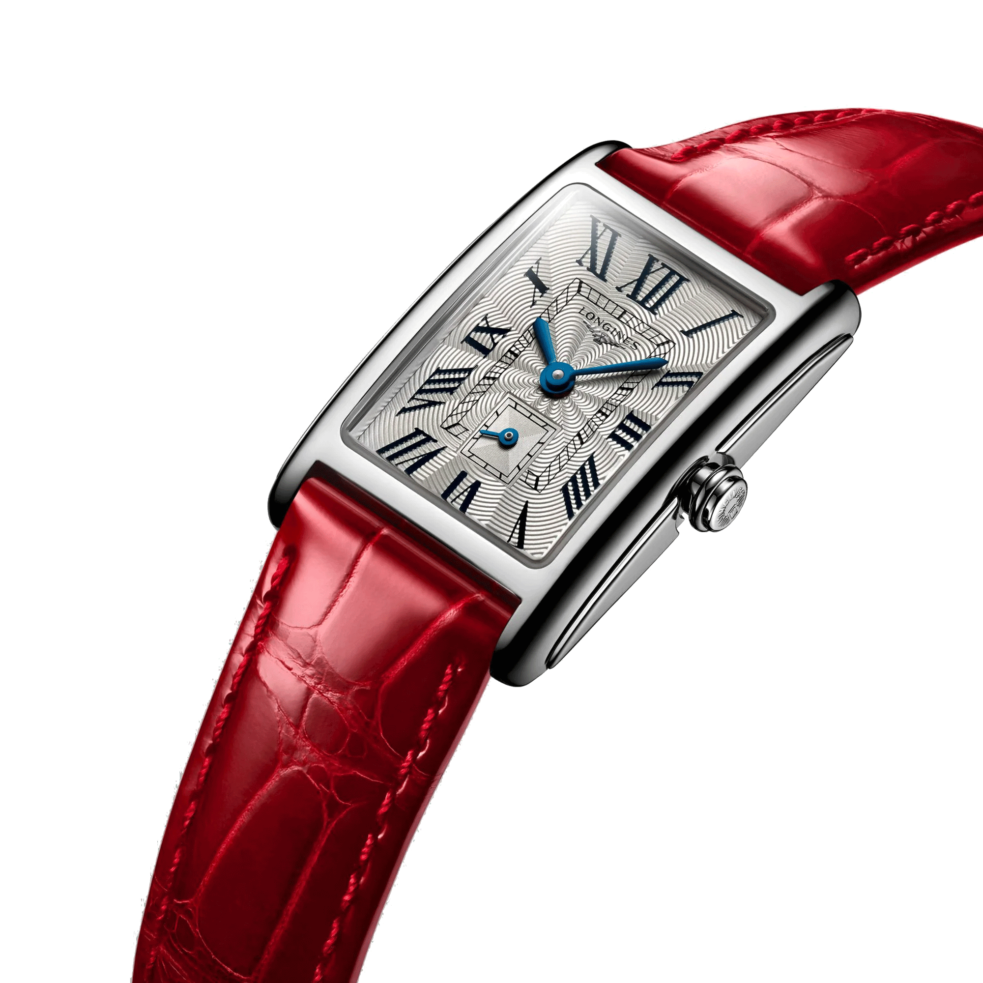 Montre Longines DolceVita quartz cadran argenté bracelet cuir croco rouge