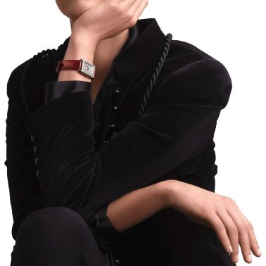 Montre Longines DolceVita quartz cadran argenté bracelet cuir croco rouge