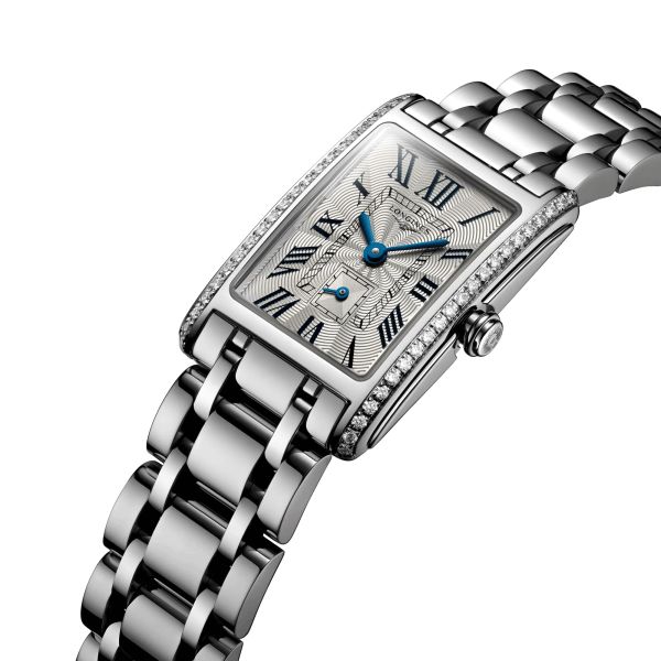 Montre Longines DolceVita quartz cadran argenté lunette sertie bracelet acier