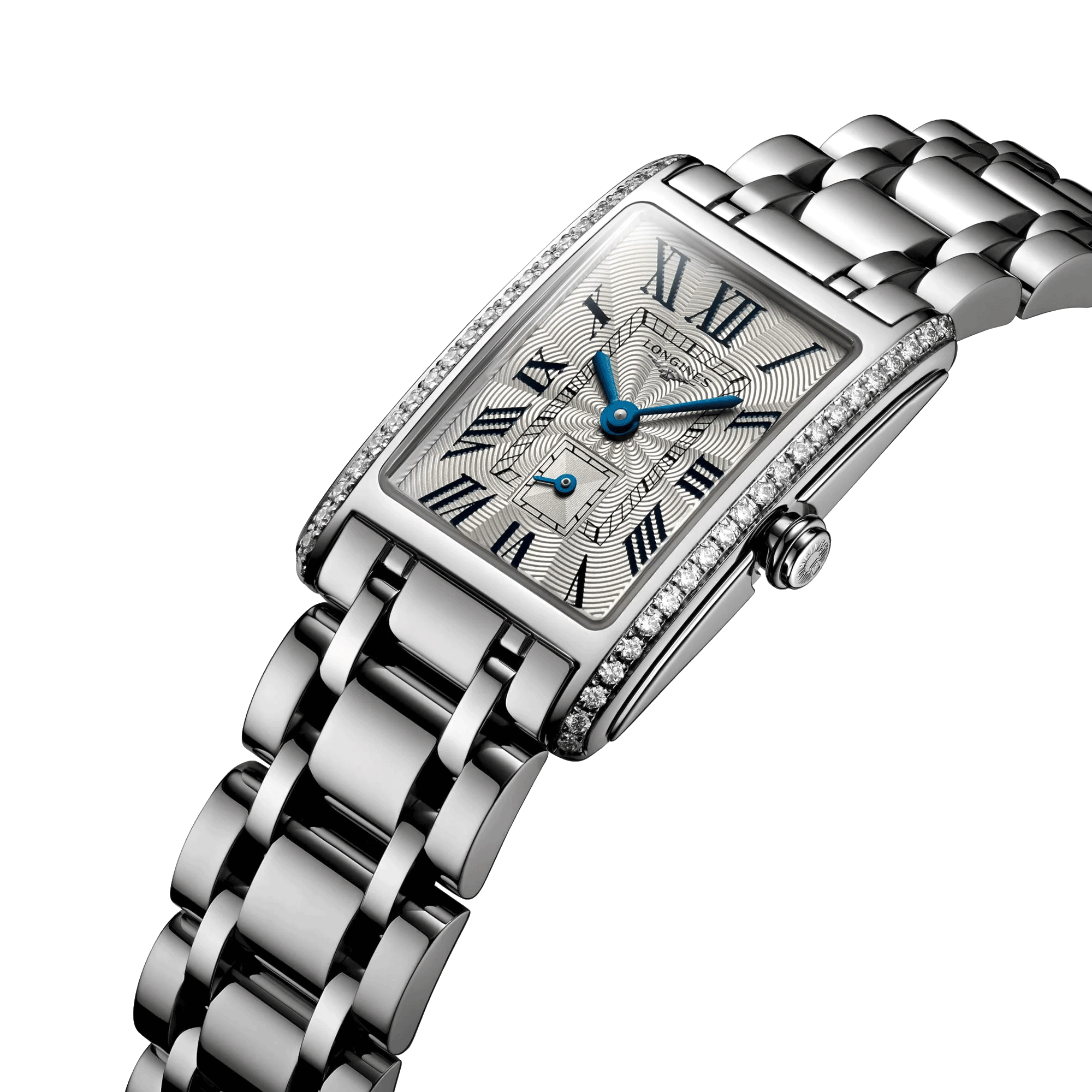 Montre Longines DolceVita quartz cadran argenté lunette sertie bracelet acier petit modèle L5.255.0.71.6
