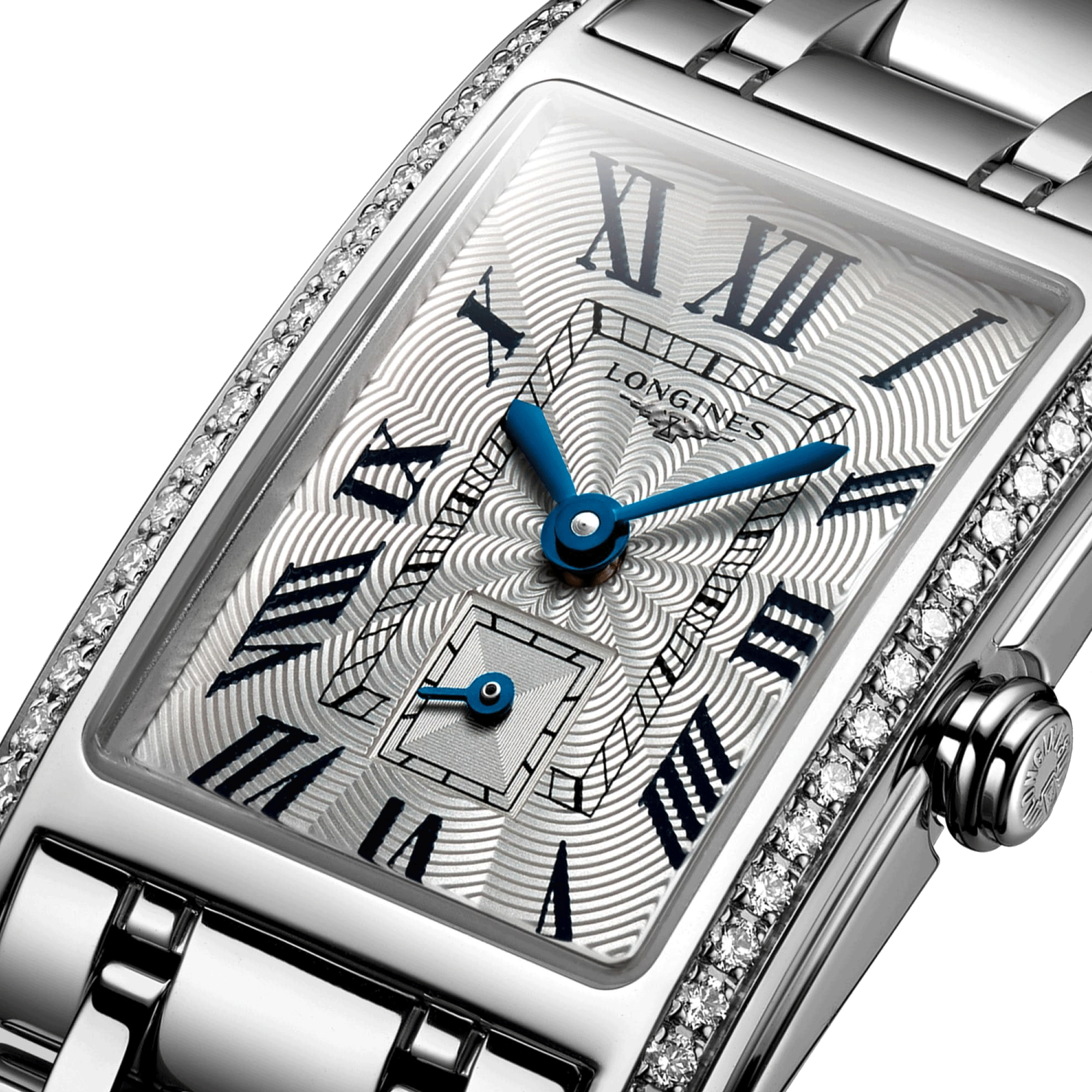 Montre Longines DolceVita quartz cadran argenté lunette sertie bracelet acier