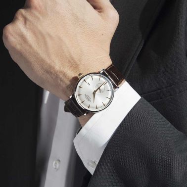 Montre Michel Herbelin Inspiration 1947 mécanique cadran argent bracelet cuir marron 40 mm