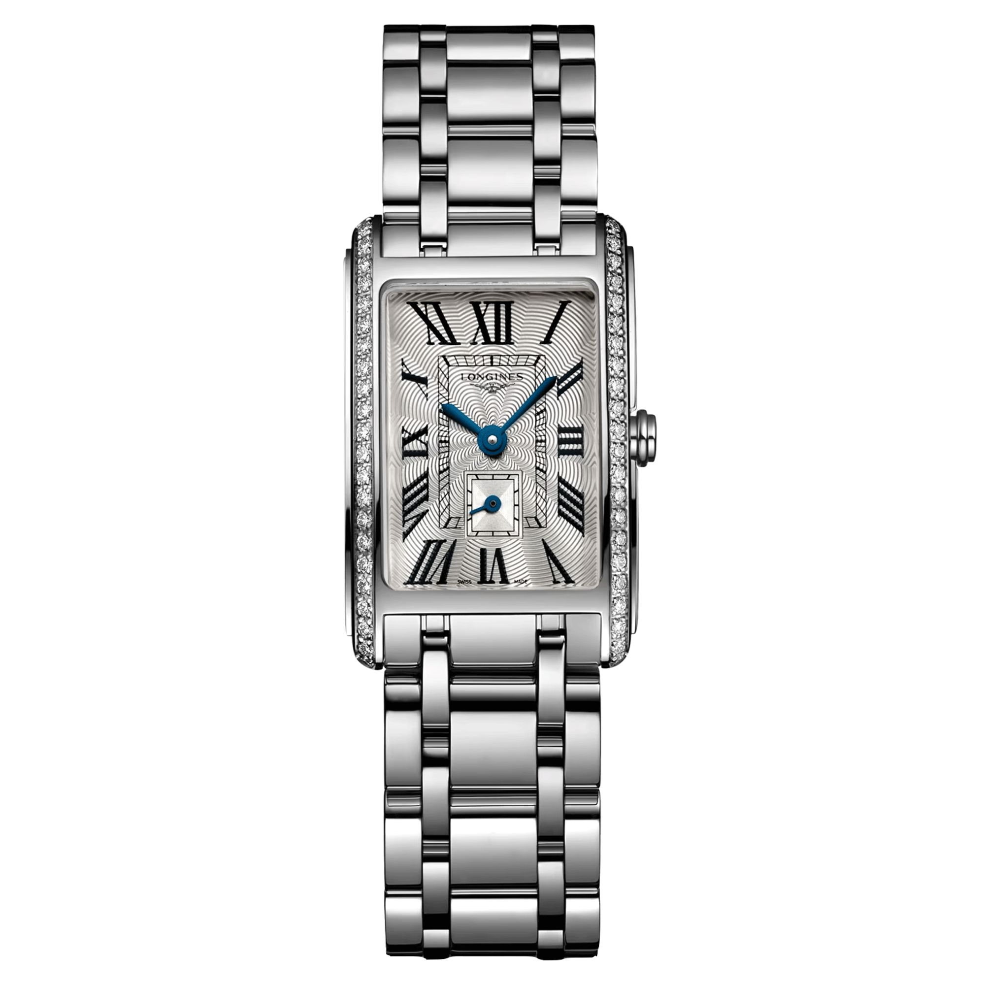 Montre Longines DolceVita quartz cadran argenté lunette sertie bracelet acier