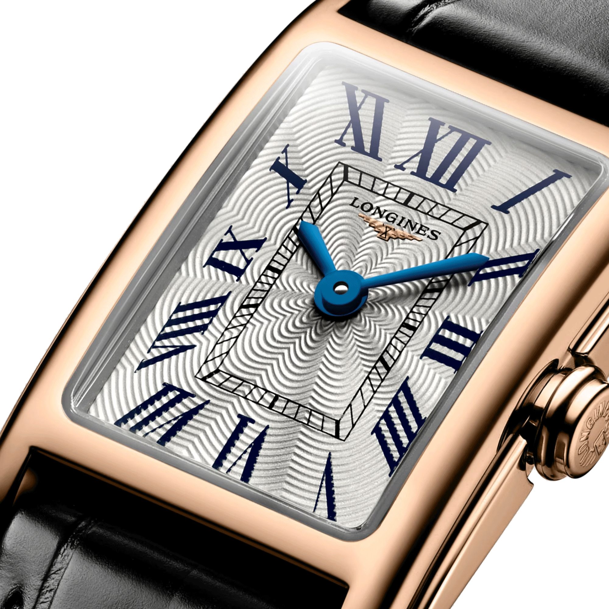 Montre Longines DolceVita quartz cadran argenté chiffres romains bracelet croco noir