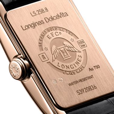 Montre Longines DolceVita quartz cadran argenté chiffres romains bracelet croco noir