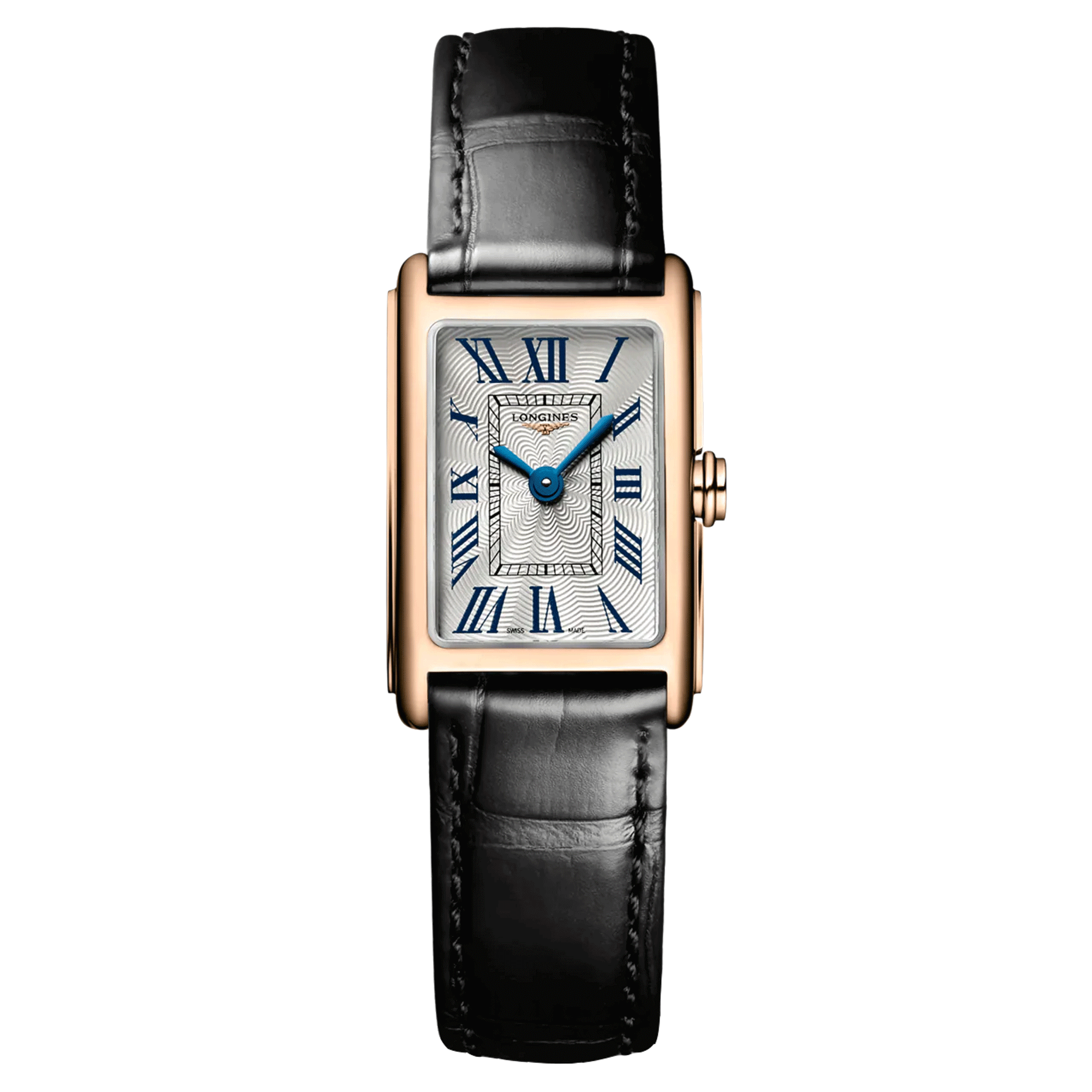 Montre Longines DolceVita quartz cadran argenté chiffres romains bracelet croco noir