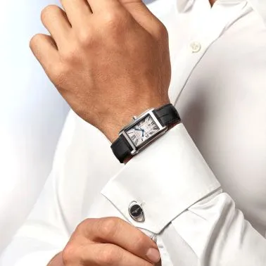 Montre Longines DolceVita automatique cadran argenté chiffres romains bleuis bracelet cuir noir