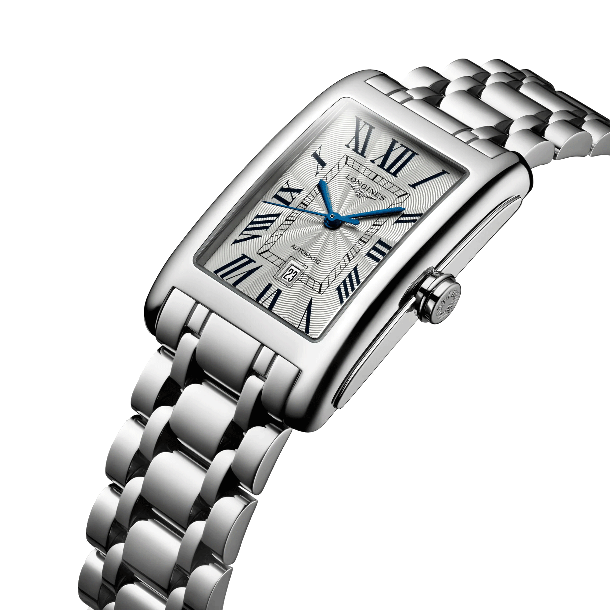 Montre Longines DolceVita automatique cadran argenté chiffres romains bracelet acier L5.757.4.71.6